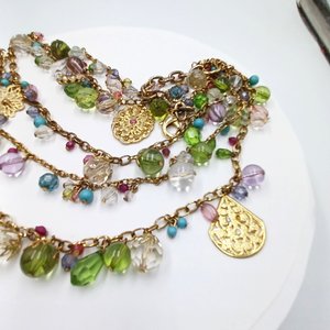 Flirty Gold Tone Multi-strand Baubles and Charms Statement Bib Necklace