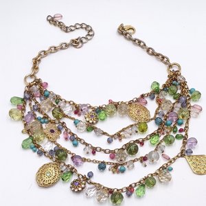 Flirty Gold Tone Multi-strand Baubles and Charms Statement Bib Necklace