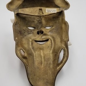 Solid Brass Chinese Confucius Masks Set of 2 Wall Hangings, Vintage Asian Home Decor