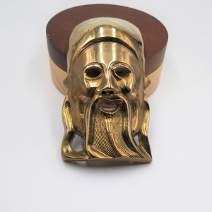 Solid Brass Chinese Confucius Masks Set of 2 Wall Hangings, Vintage Asian Home Decor