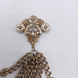 Vintage Gold Tone Providentiae Memor Lion Crown Keys Chain Double Brooch