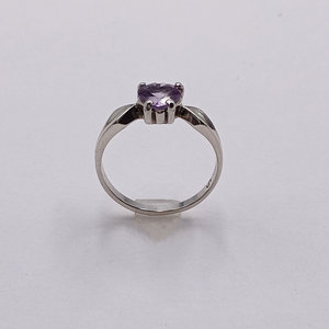 Sterling Silver and Amethyst Heart Shaped Solitaire Ring, Size 6