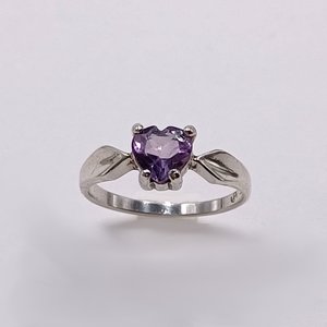 Sterling Silver and Amethyst Heart Shaped Solitaire Ring, Size 6