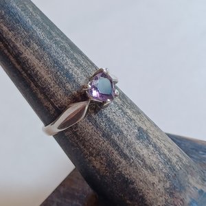Sterling Silver and Amethyst Heart Shaped Solitaire Ring, Size 6