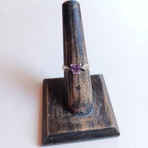 Sterling Silver and Amethyst Heart Shaped Solitaire Ring, Size 6