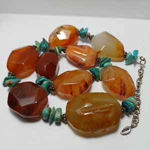 BARSE Chunky Carnelian and Turquoise Sterling Silver Beaded Necklace