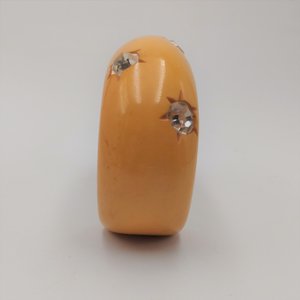 Butterscotch Bakelite and Rhinestones Open Cuff Bracelet and Screw Back Earrings Jewelry Set