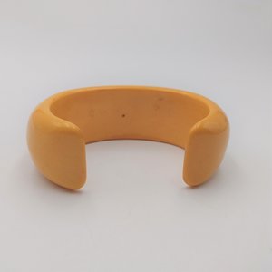 Butterscotch Bakelite and Rhinestones Open Cuff Bracelet and Screw Back Earrings Jewelry Set