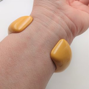 Butterscotch Bakelite and Rhinestones Open Cuff Bracelet and Screw Back Earrings Jewelry Set