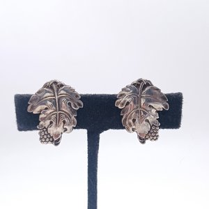 Sterling Silver Grapes and Leaves Motif Panel Bracelet and Earrings Jewelry Set