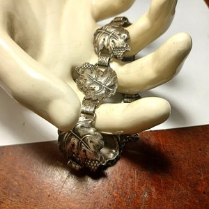 Sterling Silver Grapes and Leaves Motif Panel Bracelet and Earrings Jewelry Set