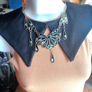 Mexican Alpaca and Abalone Inlay Necklace and Earrings Jewelry Set