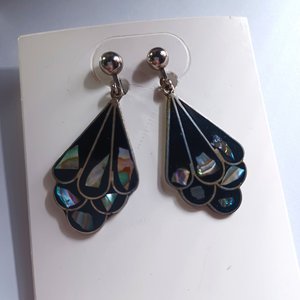 Mexican Alpaca and Abalone Inlay Necklace and Earrings Jewelry Set