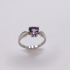 Sterling Silver and Amethyst Heart Shaped Solitaire Ring, Size 6