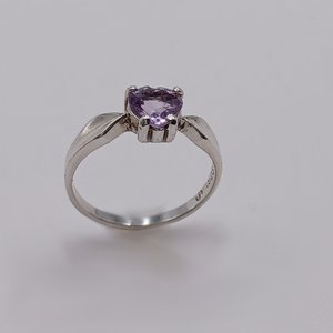 Sterling Silver and Amethyst Heart Shaped Solitaire Ring, Size 6