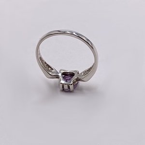 Sterling Silver and Amethyst Heart Shaped Solitaire Ring, Size 6