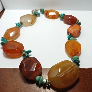 BARSE Chunky Carnelian and Turquoise Sterling Silver Beaded Necklace