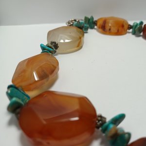 BARSE Chunky Carnelian and Turquoise Sterling Silver Beaded Necklace