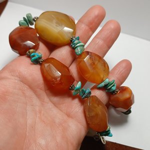 BARSE Chunky Carnelian and Turquoise Sterling Silver Beaded Necklace