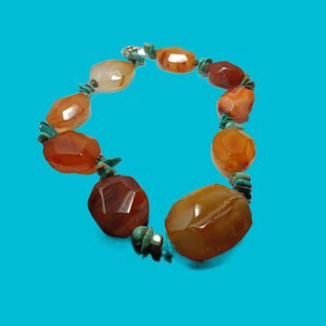 BARSE Chunky Carnelian and Turquoise Sterling Silver Beaded Necklace