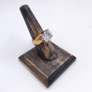 18K Gold Plated Chunky Huge Cubic Zirconia Twisted Bezel Ring, Size 7