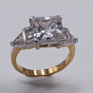 18K Gold Plated 5+ Carat Princess Cut Cubic Zirconia Ladies Ring, Size 7