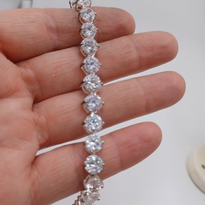 Sterling Silver and Large Cubic Zirconia Sparkly Tennis Bracelet, Gift for her, Faux Diamonds