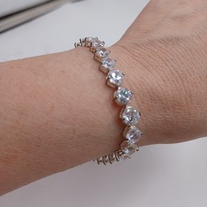 Sterling Silver and Large Cubic Zirconia Sparkly Tennis Bracelet, Gift for her, Faux Diamonds