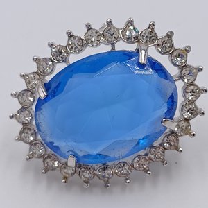 Vintage Rhinestone and Large Blue Glass Jewel Brooch/Pendant