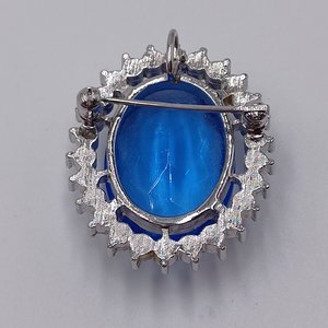 Vintage Rhinestone and Large Blue Glass Jewel Brooch/Pendant