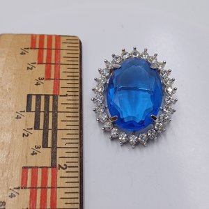 Vintage Rhinestone and Large Blue Glass Jewel Brooch/Pendant