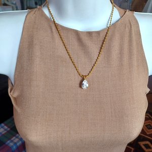 Huge Gold Plated Teardrop Cubic Zirconia Pendant  with a fancy Gold Plated Chain Necklace