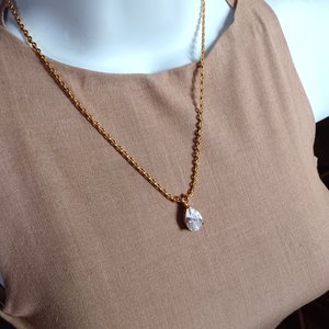 Huge Gold Plated Teardrop Cubic Zirconia Pendant  with a fancy Gold Plated Chain Necklace
