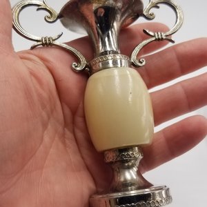 Vintage Amphora Style Silver Tone and Alabaster Vase Candle Holder Home Decor