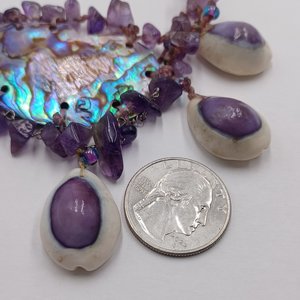 Vintage  Purple Top Cowrie Shell, Amethyst and Abalone Artisan Necklace OOAK