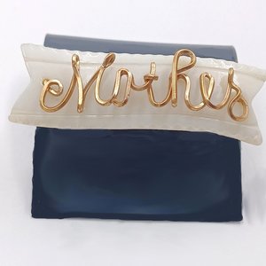 Antique Carved Mother of Pearl Banner  Cursive Wire "Mother" Brooch, Mother's Day Gift