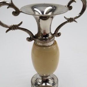 Vintage Amphora Style Silver Tone and Alabaster Vase Candle Holder Home Decor