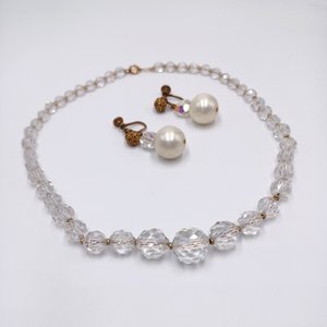 Vintage Simmons Aurora Borealis Crystal Beaded Necklace and Earrings Jewelry Set