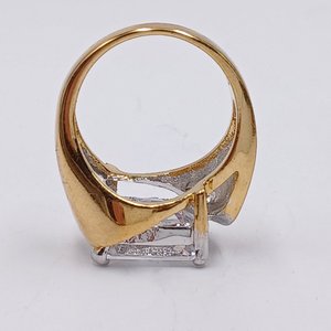 18K Gold Plated Chunky Huge Cubic Zirconia Twisted Bezel Ring, Size 7