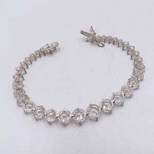 Sterling Silver and Large Cubic Zirconia Sparkly Tennis Bracelet, Gift for her, Faux Diamonds