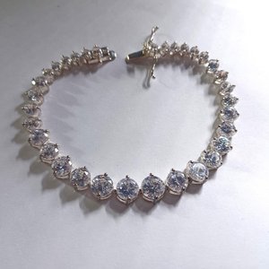 Sterling Silver and Large Cubic Zirconia Sparkly Tennis Bracelet, Gift for her, Faux Diamonds