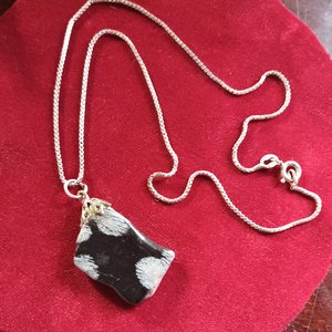 Natural Snowflake Obsidian Pendant and Sterling Silver Box Chain