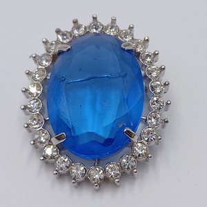 Vintage Rhinestone and Large Blue Glass Jewel Brooch/Pendant