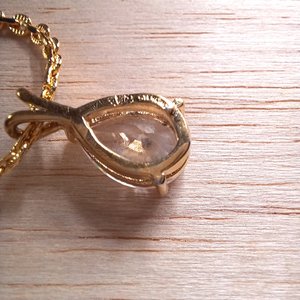 Huge Gold Plated Teardrop Cubic Zirconia Pendant  with a fancy Gold Plated Chain Necklace