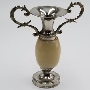 Vintage Amphora Style Silver Tone and Alabaster Vase Candle Holder Home Decor