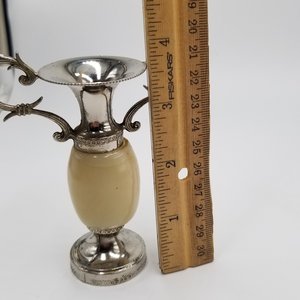 Vintage Amphora Style Silver Tone and Alabaster Vase Candle Holder Home Decor
