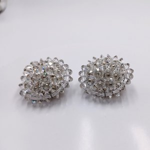 Aurora Borealis Crystals Cluster Clip-on Earrings 1950's  Vintage