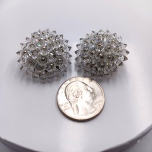 Aurora Borealis Crystals Cluster Clip-on Earrings 1950's  Vintage