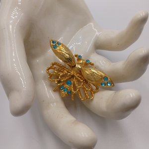 Jeanne Gold Plated Rhinestones Trembler Insect Brooch