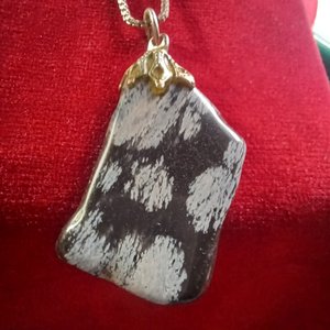 Natural Snowflake Obsidian Pendant and Sterling Silver Box Chain